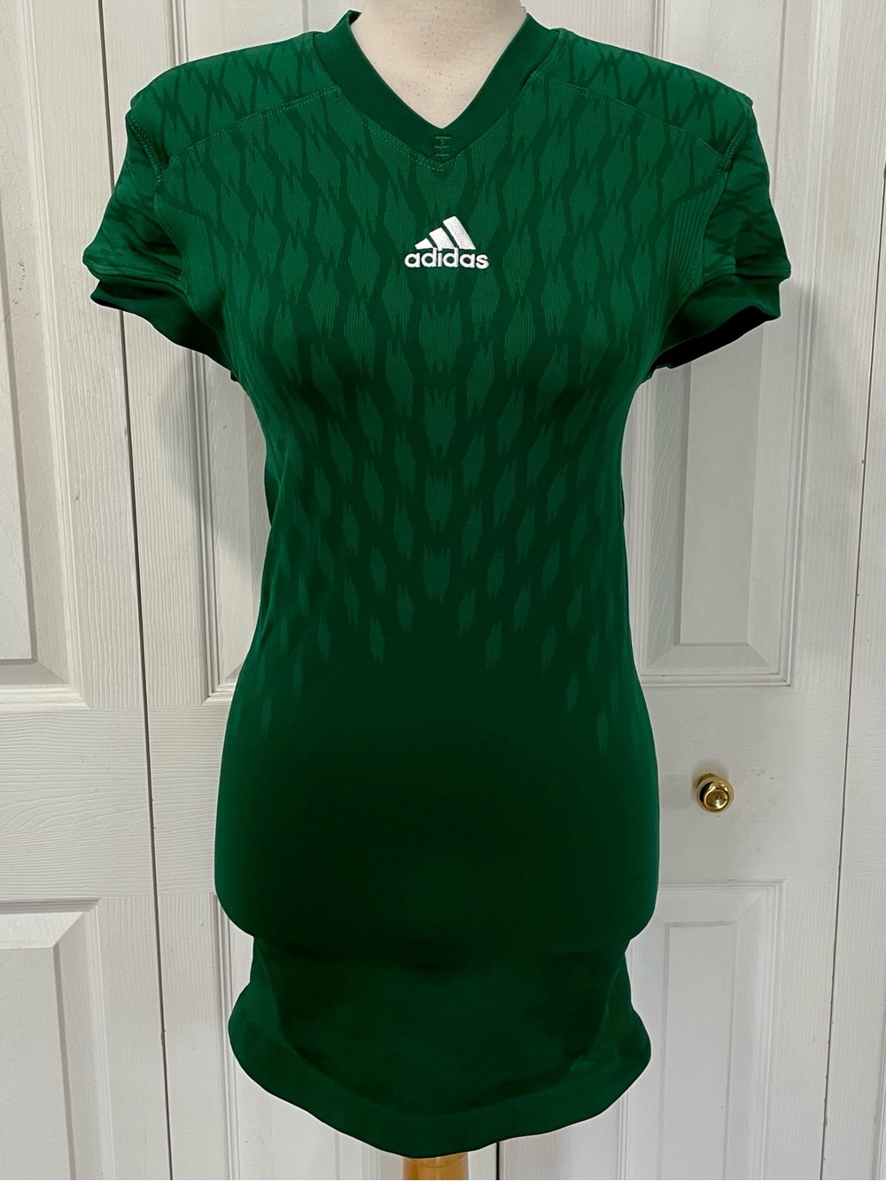 Vintage Adidas Women's Green V-Neck Sports Dress with Shoulder Pads
